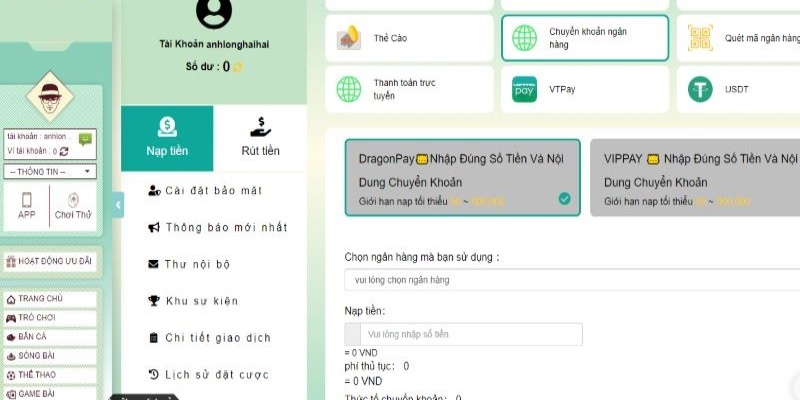 Nạp tiền 79King bằng chuyển khoản ngân hàng cực kỳ nhanh chóng